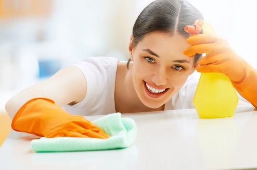 Customer raising a service complaint in a professional cleaning setting