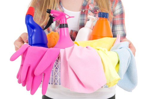 Trained cleaning staff following safe handling practices